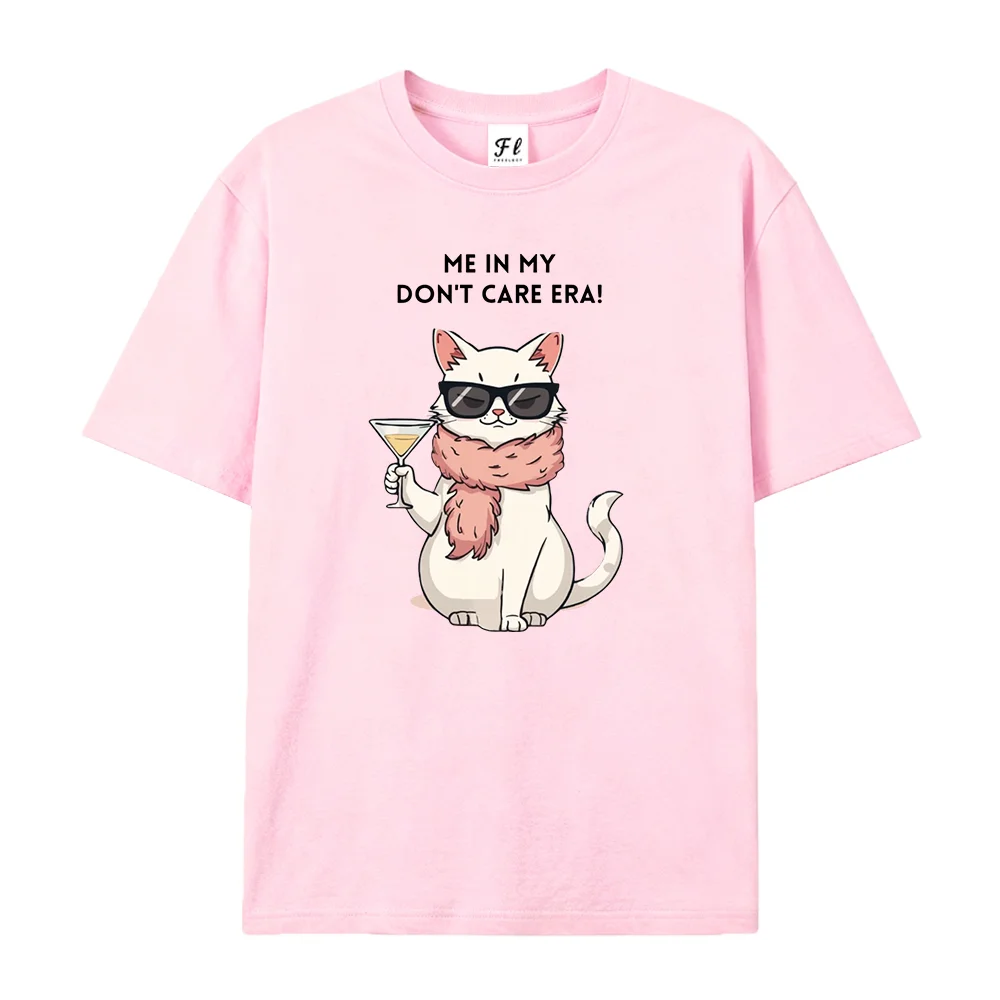 Women's Graphic T Shirt Cat Sunglasses Cocktail Print Funny Don't Care Era Tee Casual Summer Short Sleeve Top
