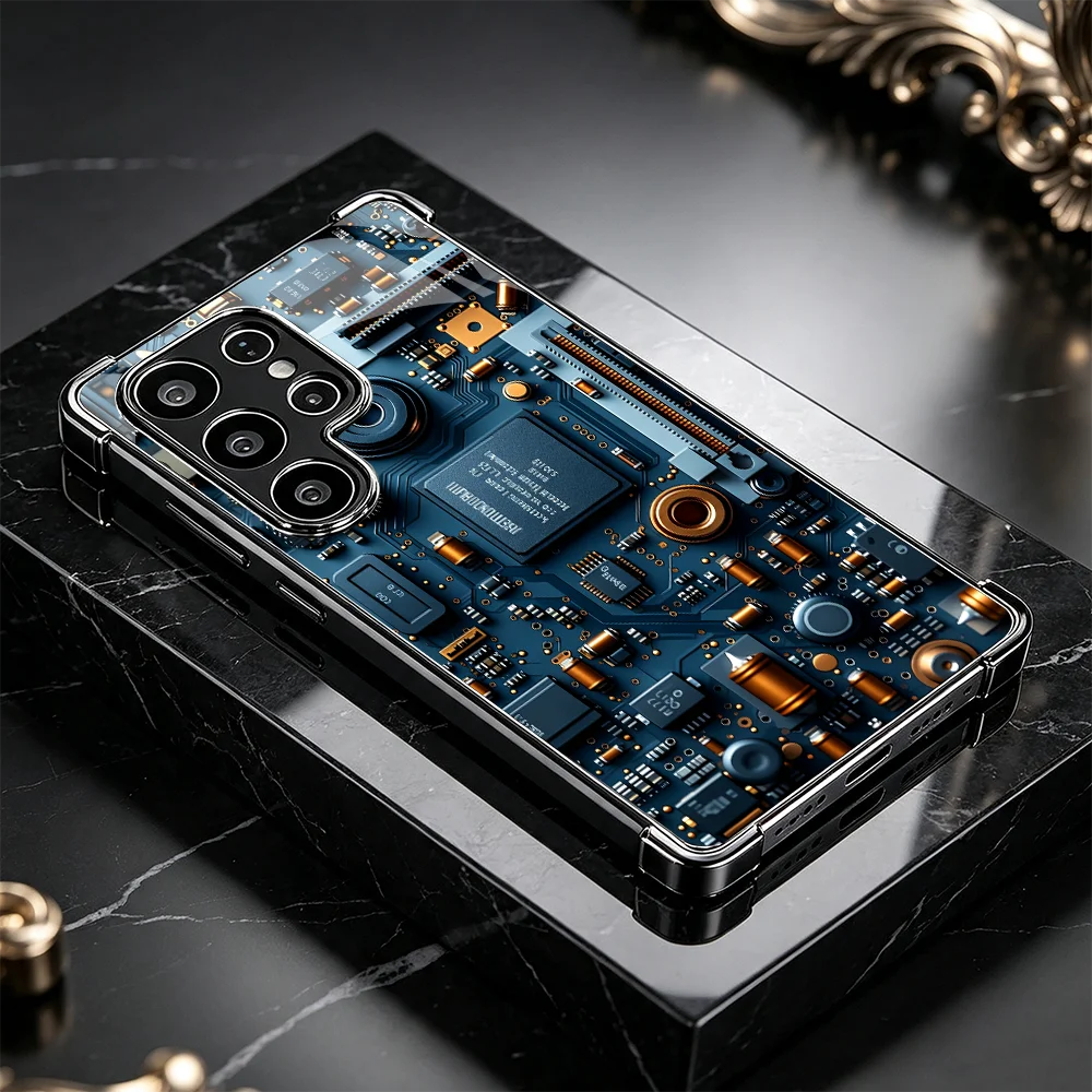 Battery circuit board Four corners Glass TPU phone case for Samsung Galaxy S26/S25/S24/S23/S22/S21 FE Ultra Plus Shockproof