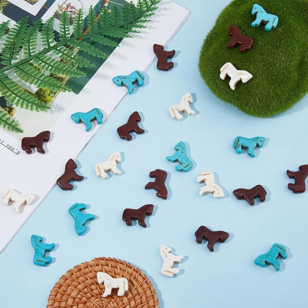 45 قطعة الخرز الفيروز الاصطناعي سحر 3 ألوان الفيروز زوني الحصان الخرز منحوتة البرية الغربية البؤري الحصان سحر للمجوهرات