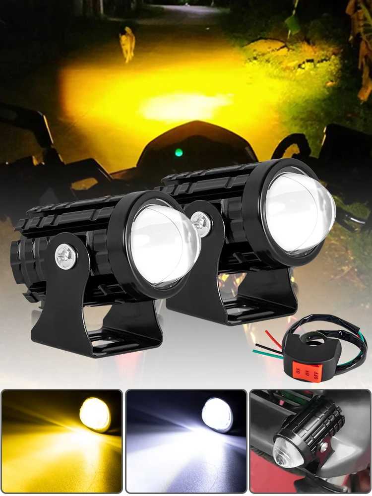 Motocykl Mini światło drogowe reflektor uniwersalny dwukolorowy skuter ATV do dodatkowej lampy punktowej Moto akcesoria do świateł przeciwmgielnych — zdjęcie 2