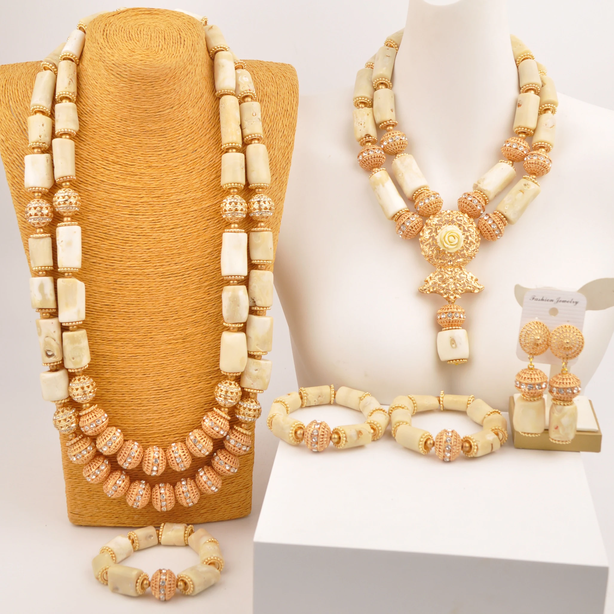 African Wedding Coral Bead Jewelry Set for Couple