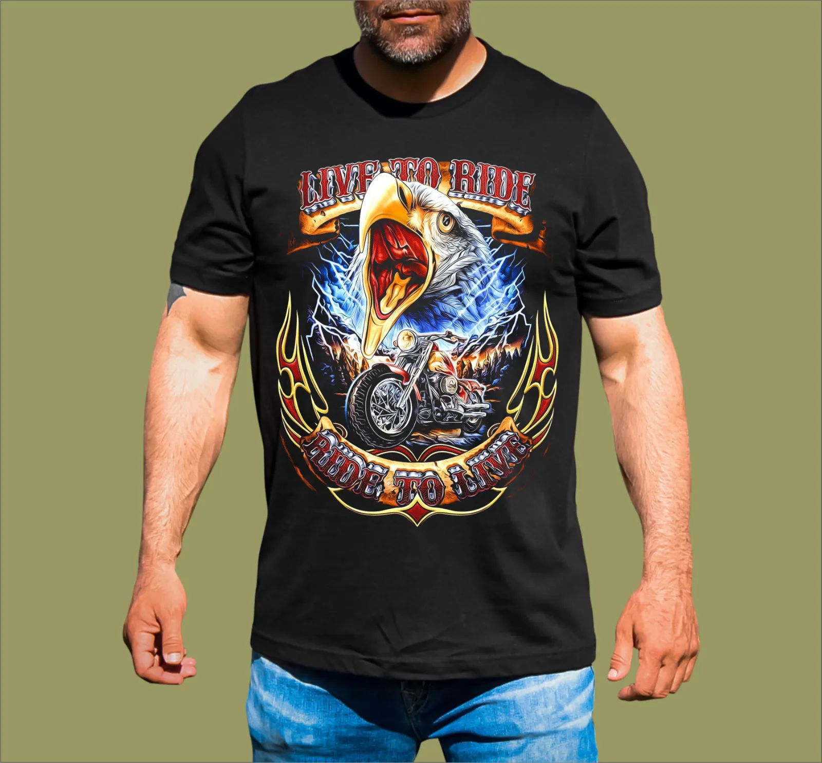 

Live To Ride Bald Eagle Chopper Biker Motorcycle T-Shirt 100% Cotton O-Neck Short Sleeve Summer Casual Mens T-shirt Streetwear