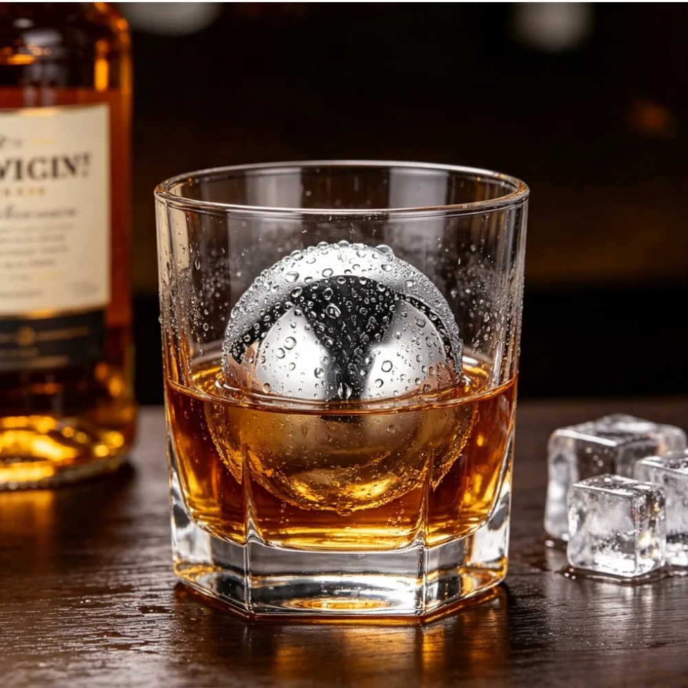 Stainless Steel Whiskey Chilling Balls Round Ice Cubes XL Extra Large Whiskey Ice Stones,(Not Solid Steel)