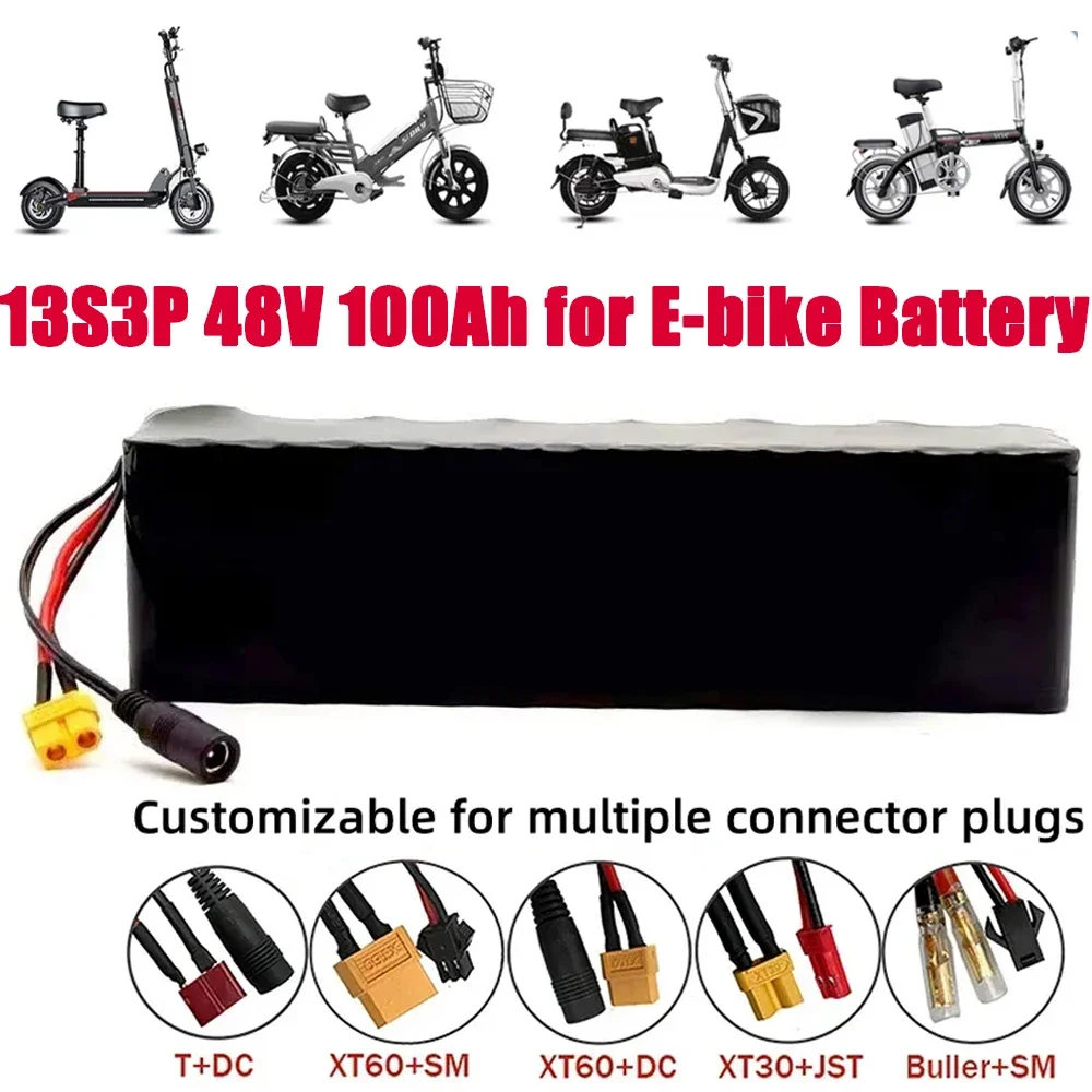 

13S3P 48V 100000mAh 100Ah Lithium-ion Battery Pack with 1000W BMS for 54.6V E-bike Electric Bicycle Scooter