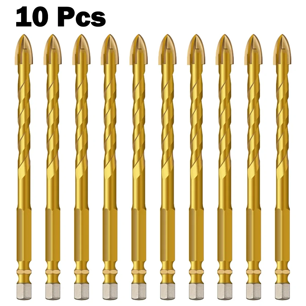 10 sztuk 6mm krzyżowe wiertła sześciokątne do płytek zestaw do szkła ceramiczne betonowe cegły otwieracz do otworów dla stolarza twardy stop trójkątne narzędzie