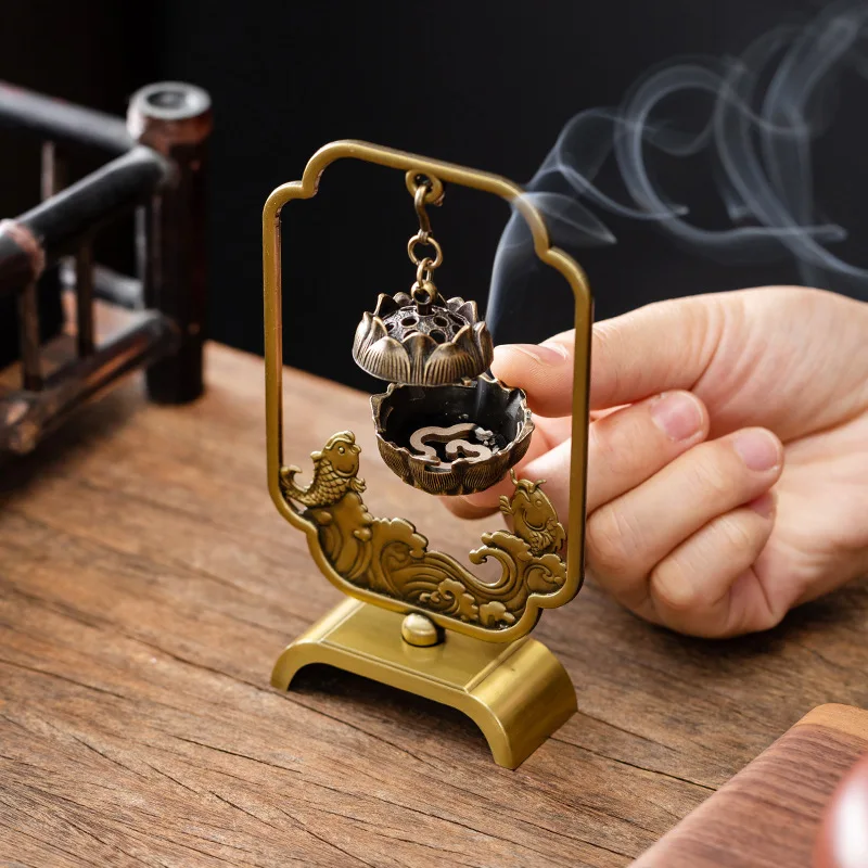 Creative Carp Hanging Incense Burner Tea Ceremony Ornament Retro Lotus Hanging Incense Holder Decoration Crafts