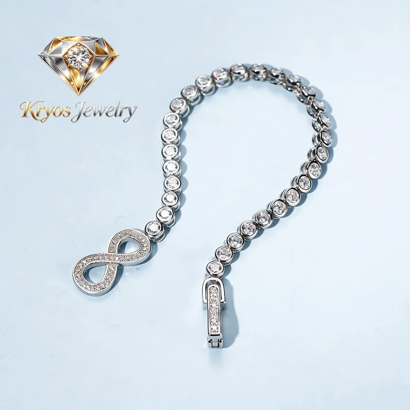 Kryos Jewelry Luxury Solid Platinum PT950 Women's Diamond Bracelet with Round Diamond