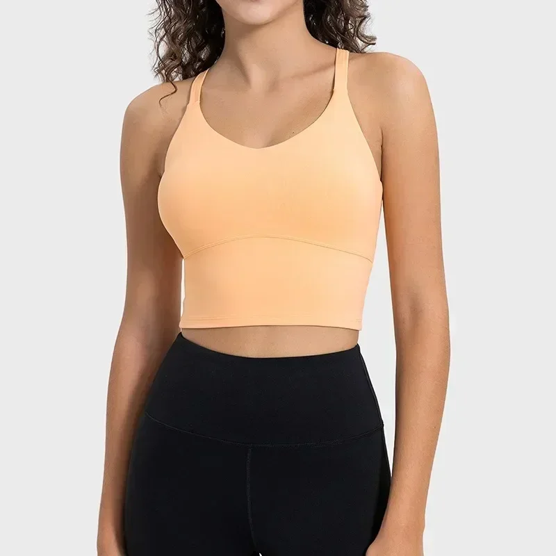 Lemon Women's Solid Sports Bra Thin Cross Straps Backless Pilates Yoga Workout Gym Fitness Crop Tank Top With Removable Pads