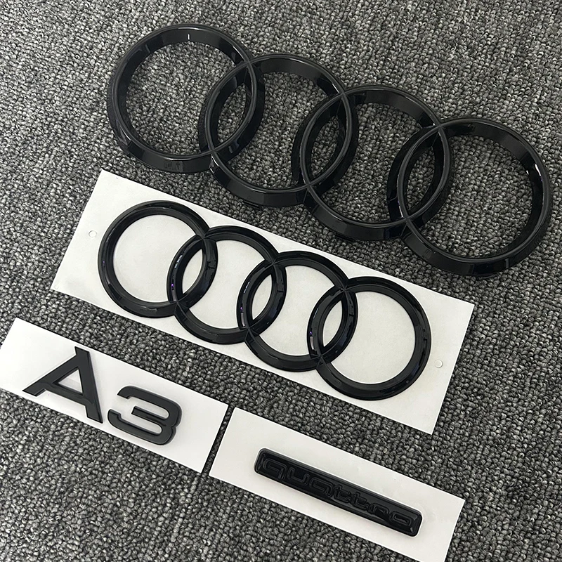 Audi 4 Ring logo ABS Black Car Hood Front Bonnet Grill Rear Trunk Emblem Badge Sticker 1P A3 mark 1P Quarrto For AUDI 2010-2020