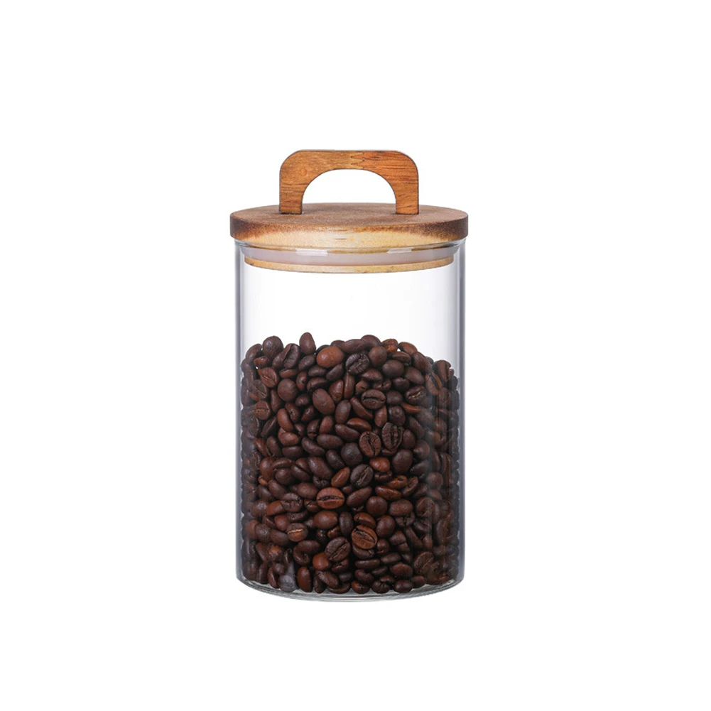 Voltsify 800ML Glass Storage Jar with Wooden Lid Food Storage Jar Tea Storage Containers Canisters