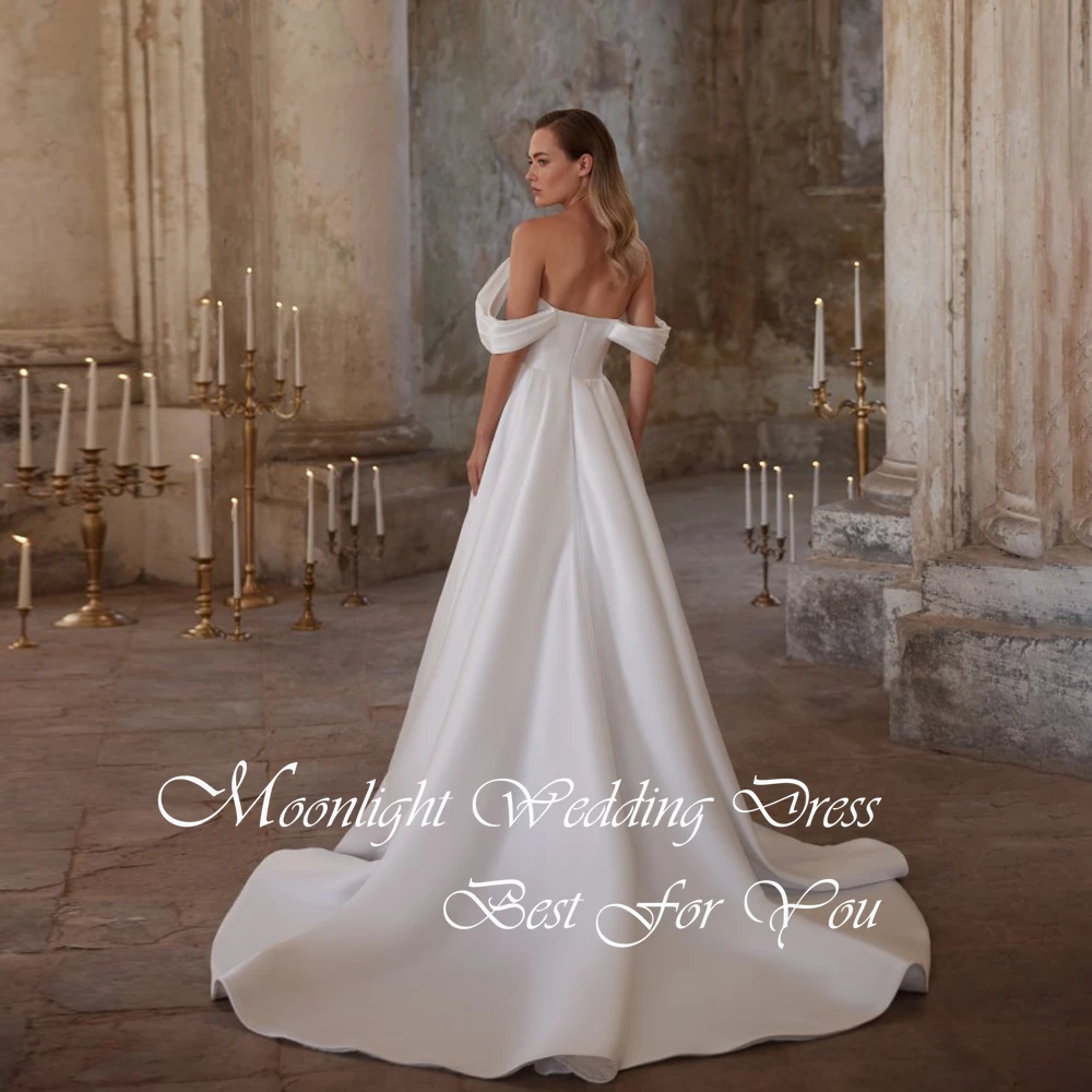 Simple Pleat Strapless High Side Split A-Line Wedding Dress Women 2026 Off The Shoulder Open Back Vestidos De Novia Customized