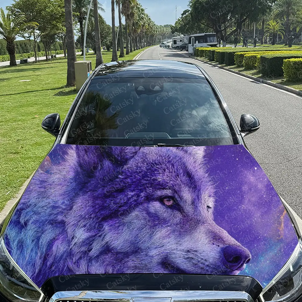 

Car Decal Wolf with Purple Cosmic Artistic Fusion Design, Creating a Mysterious and Nebular Visual Car Hood Sticker, Waterproof
