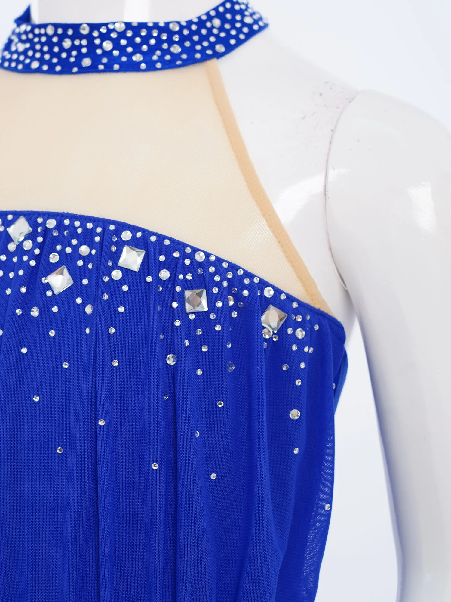 어린이 소녀 리릭컬 댄스 드레스 민소매 반짝이는 라인스톤 메쉬 드레이프 드레스 모던 댄싱 피겨 스케이팅 레오타드 튜튜