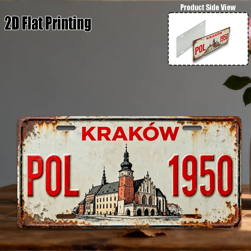 2D Flat,1pc, Vintage Sign, Only for decoration, Yard Signs & Wall Art , Krakow Retro Sign, European Travel Decor, Ambience Scene