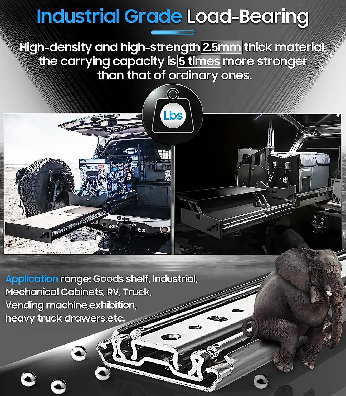 76MM Industrial Heavy Duty Drawer Slides 500LB Loading Capacity 8'-80' Full Exhibition Ball Bearing Guide Rails 1 Pair