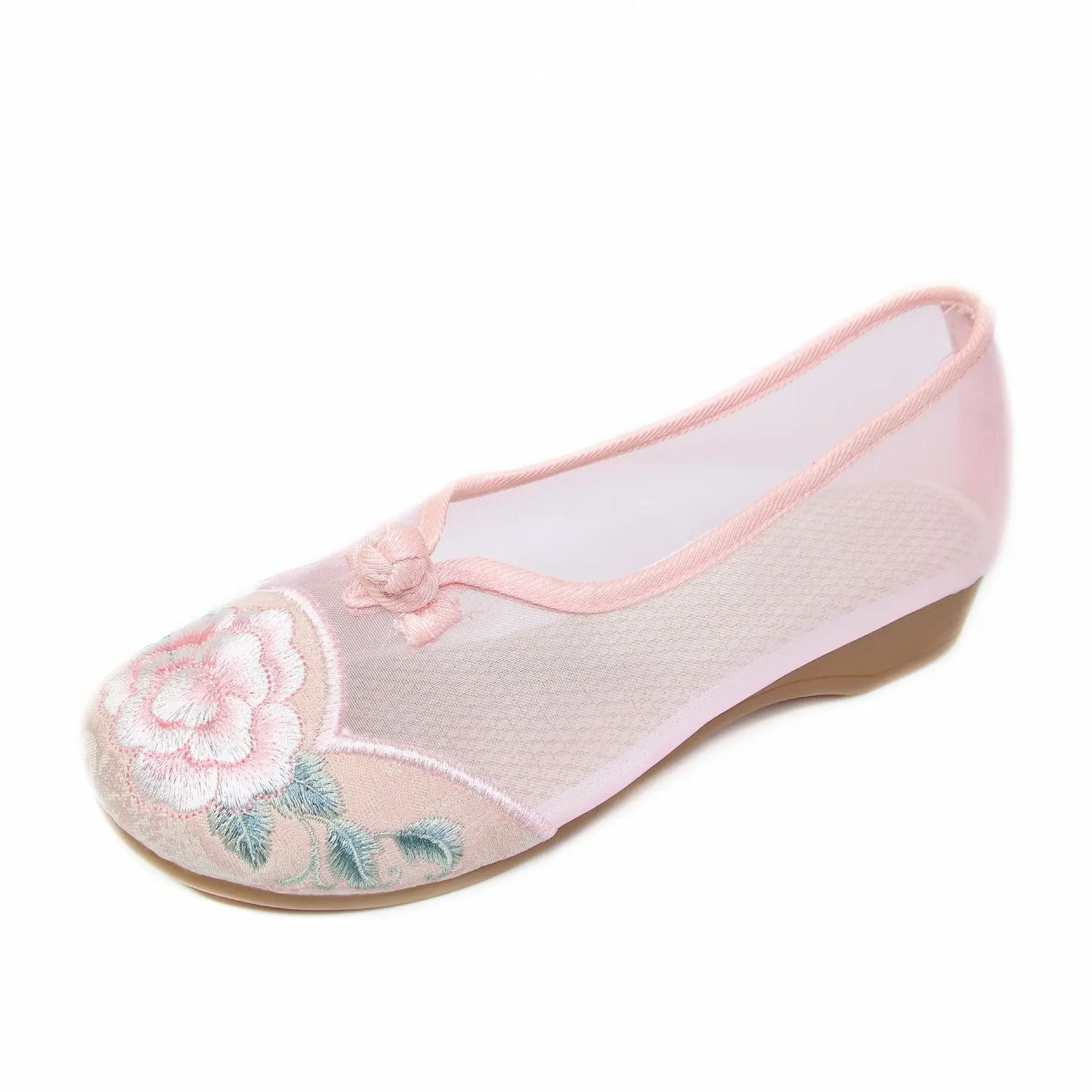 Novedad de verano, zapatos Hanfu de estilo antiguo transpirables de malla, zapatos de tela antiguos de Beijing de tacón bajo de malla bordada de estilo étnico