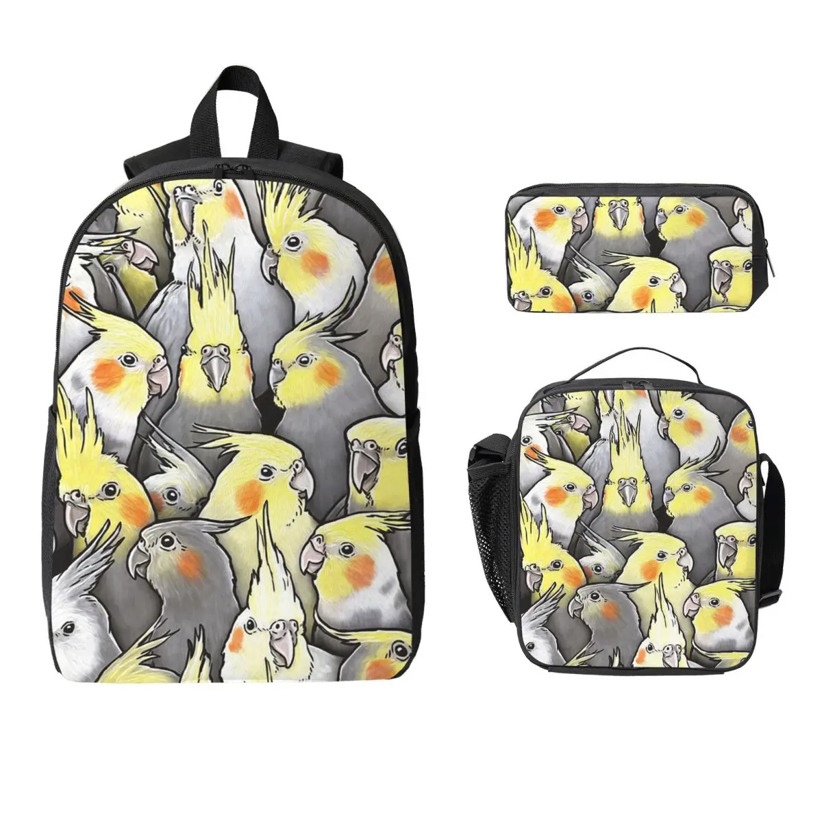 Cockatoo Cockatiel Parrot Galore Backpack BookBag School Bag Computer Shoulder Bags 3ps Insulated Lunch Bag Pencil Case