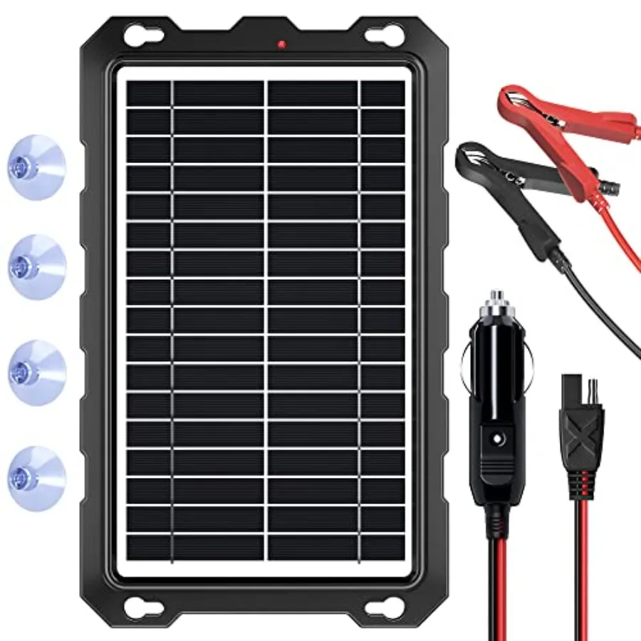 

12V 10W Waterproof Portable Solar Panel Kit for Car Boat RV Trailer Automotive Motorcycle - Built-in Charge Controller Battery