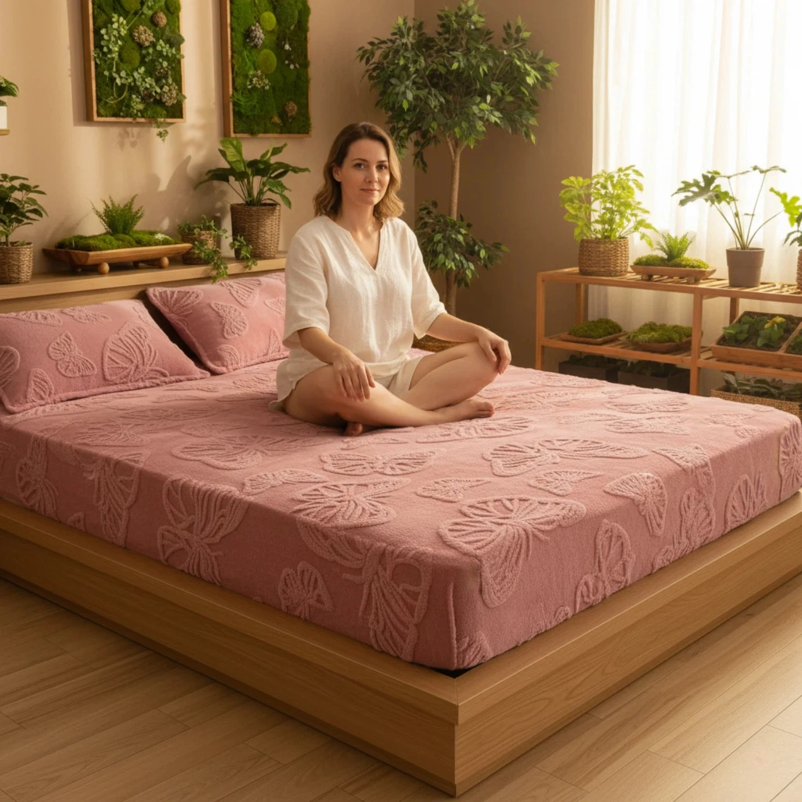 King Size Solid Embossed Bed Cover   Ultra Soft Milk Velvet Fitted Sheet  Durable Textured Standard Size