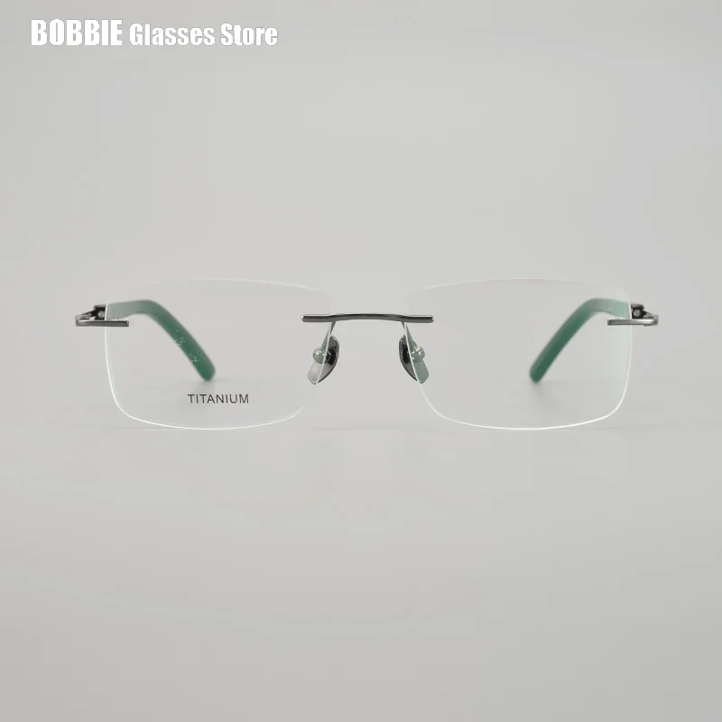 Business Rimless Square Glasses Frame Natural Horn Super Light Pure Titanium Men\'s Tide Myopia Eyeglasses  Japanese Design 2023