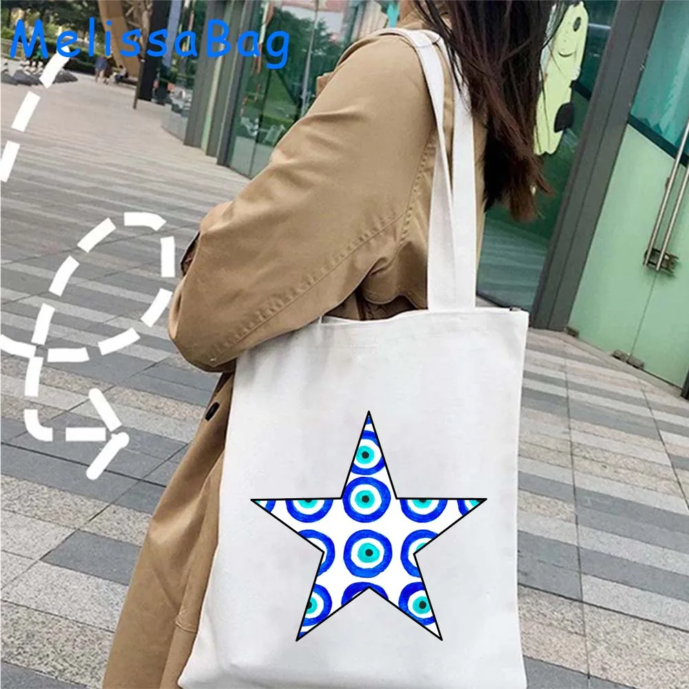 Graffiti Greek Nazar Blue Evil Eye Tree Groovy Flower Blue Mandala Cute Gifts Shoulder Canvas Totes Shopping Bag Travel Handbags