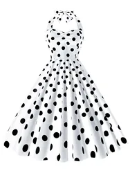 Black Polka Dot Print Vintage Dress for Women Summer Sexy Halter Elegant Party Prom Midi Sundress