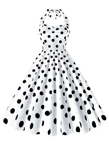 Vestido de verano Vintage con estampado de lunares negros para mujer, Sexy, Halter, elegante, fiesta de graduación, Midi