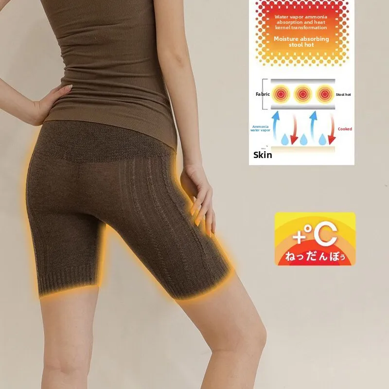 Winter new anti-light thermal leggings women's home shorts five-point high-waisted belly knitted pants