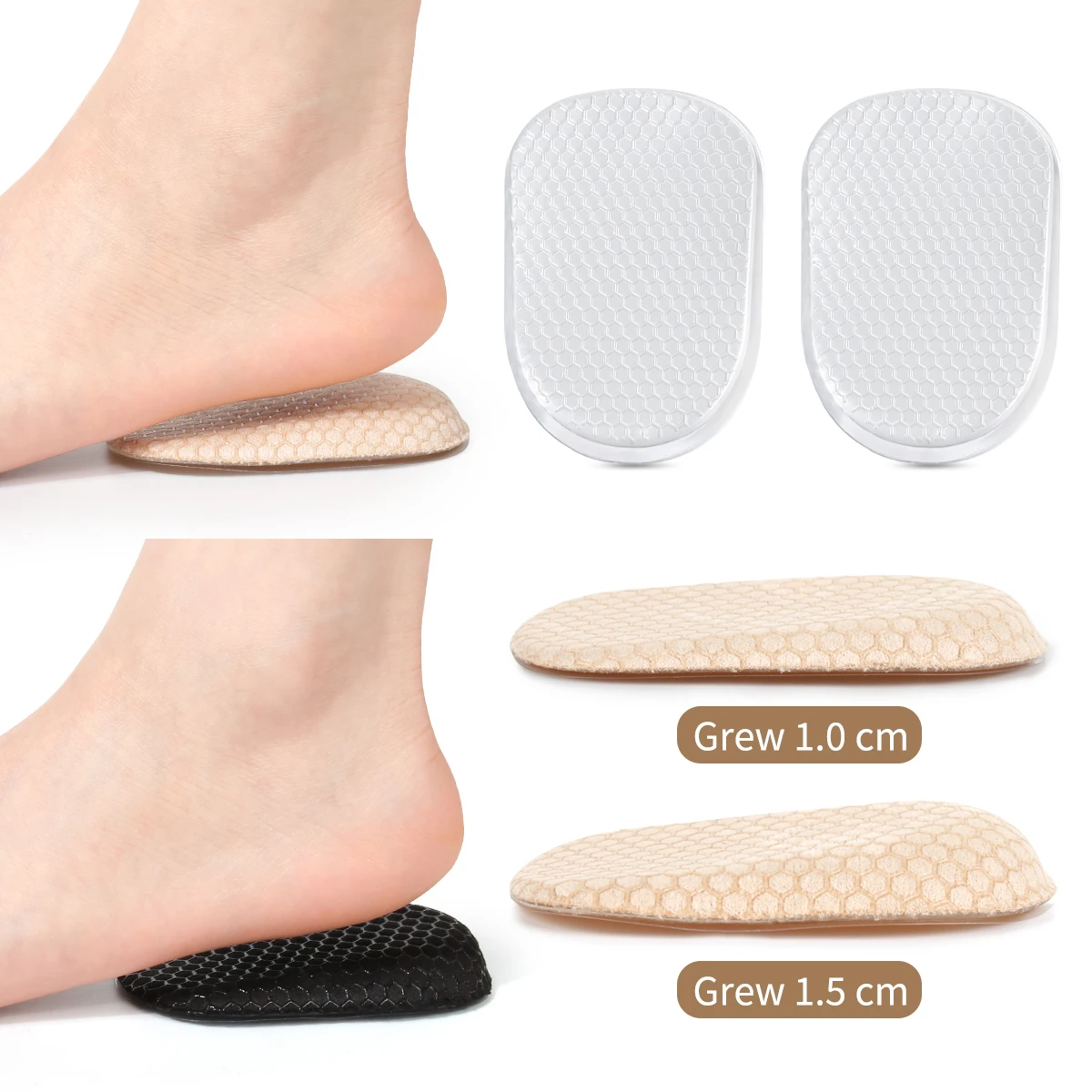 Honeycomb Anti-Slip Heel Half Insoles for Men & Women, Self-Adhesive Shock Absorbing Comfort Heel Pads to Relieve Heel Pain