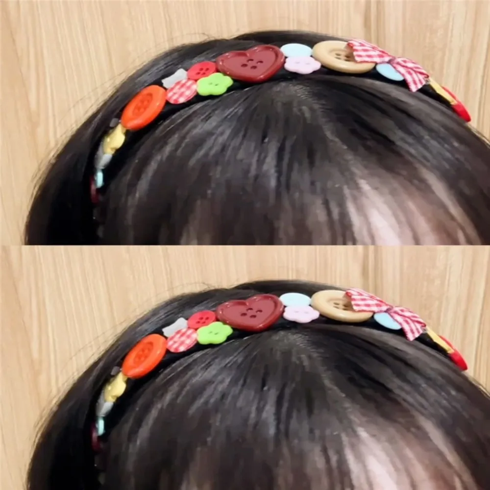 Dopamine Coloured Button Headband Y2k Headwear Childishness Hairband Korean Style Face Washing Bow Hair Hoop