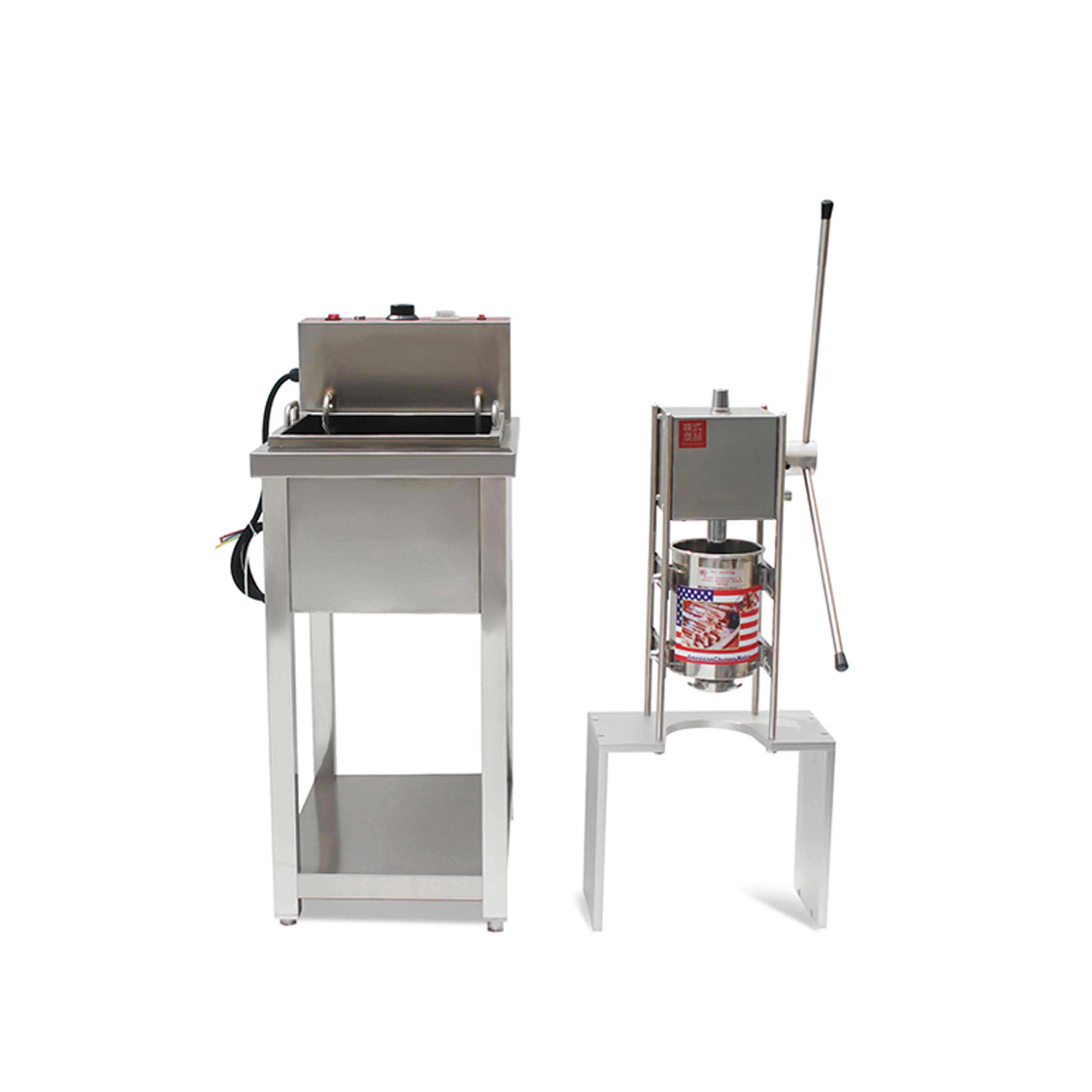 Whole Set Stand Style 5Liter Manual Spain Churros Maker Making Machine With Electric 20 Liter Deep Fryer And 5 Churros Moulds
