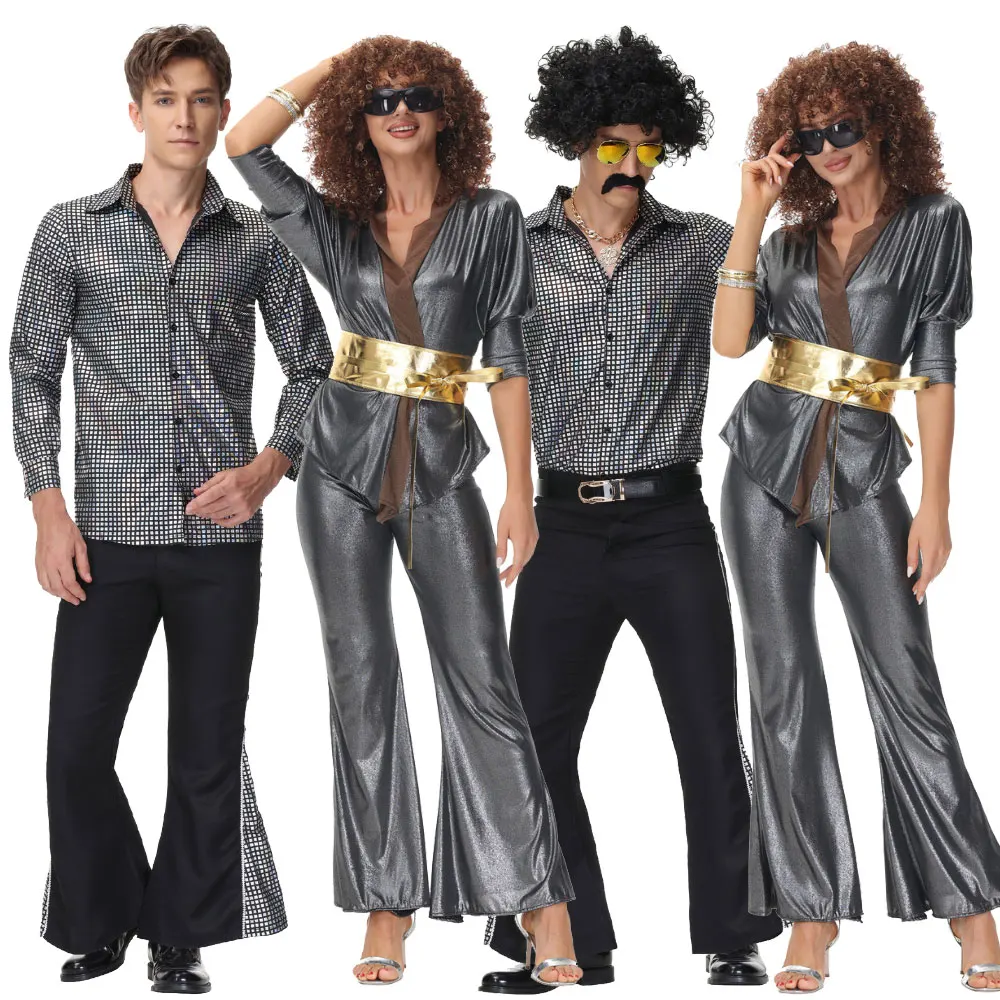 

Halloween 60s 70s Hippie Costume Retro Couple Hippie Costumes Men Women 80's Disco Stage Performance Cosplay Outfits