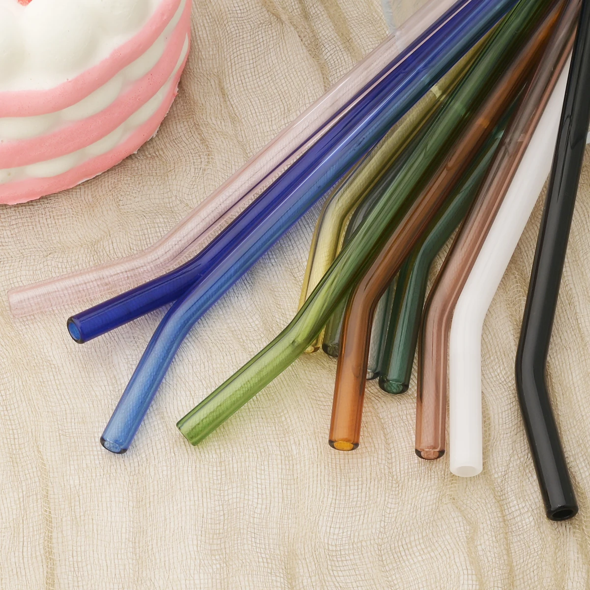 6pcs Reusable High Borosilicate Glass Straw Set Wide 12mm Pearl Milkshake Bubble Tea Straw with Brush Storage Bag Bar Accessorie