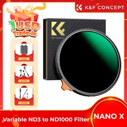 K&F CONCEPT ND3 to ND1000 Filter Multi Coated Adjustable Variable ND Camera Lens Filters 49mm 52mm 55mm 58mm 62mm 67mm 77mm 82mm