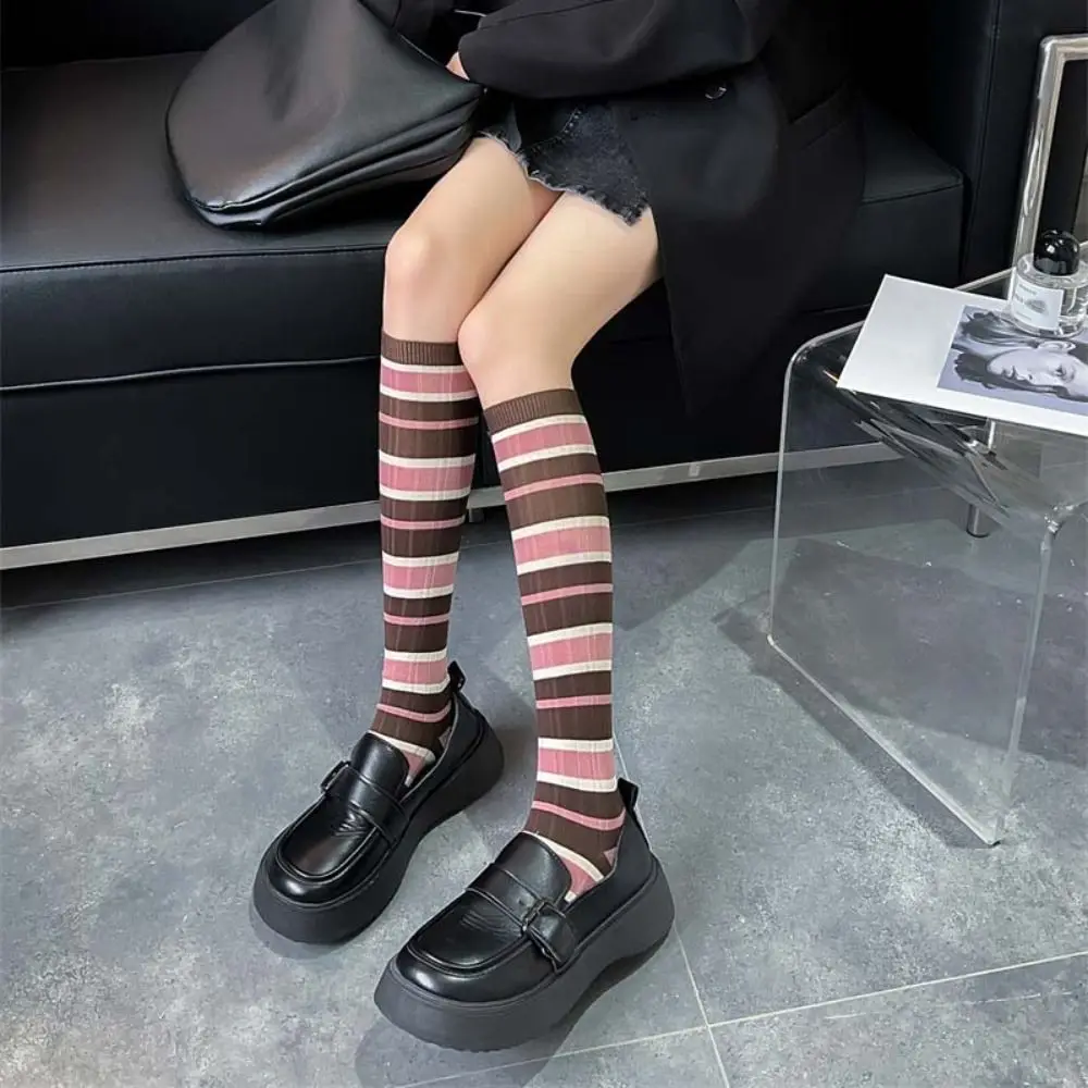 Elegant Stripe Stripe High Tube Socks About Knee High Rose Red Series Long Tube Stockings Sports Elastic Girl Golf Socks Lady