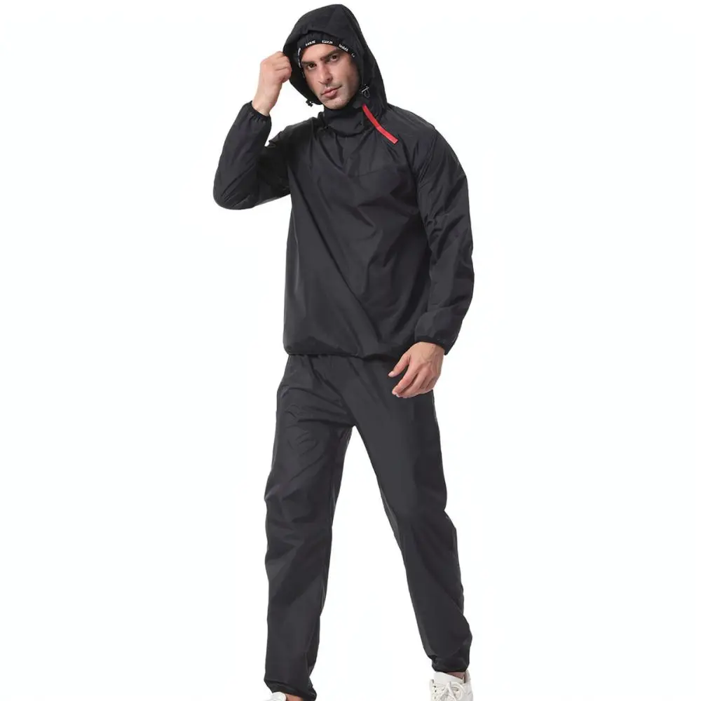Mens Sauna Sweat Suit Hooded Sportswear Lightweight Training Running Yoga Workout Gym Exercise Athletic Tracksuit Set