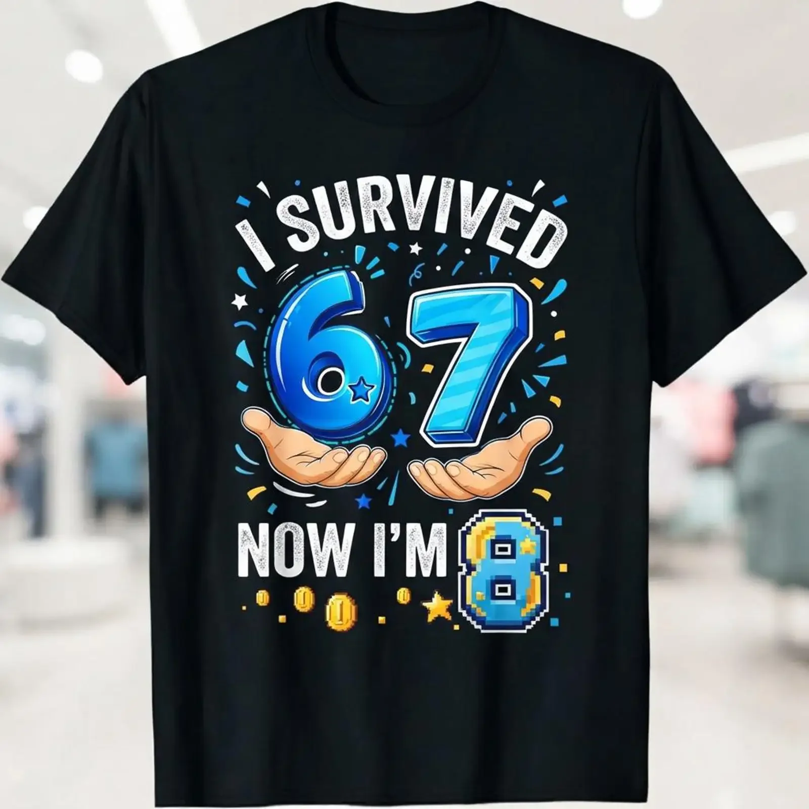 I Survived 6 7 Now I'm 8 T Shirt Boys 8th Birthday Level Unlocked Gamer Eighth Outfit Kids  vintage Washed fashion Breathable