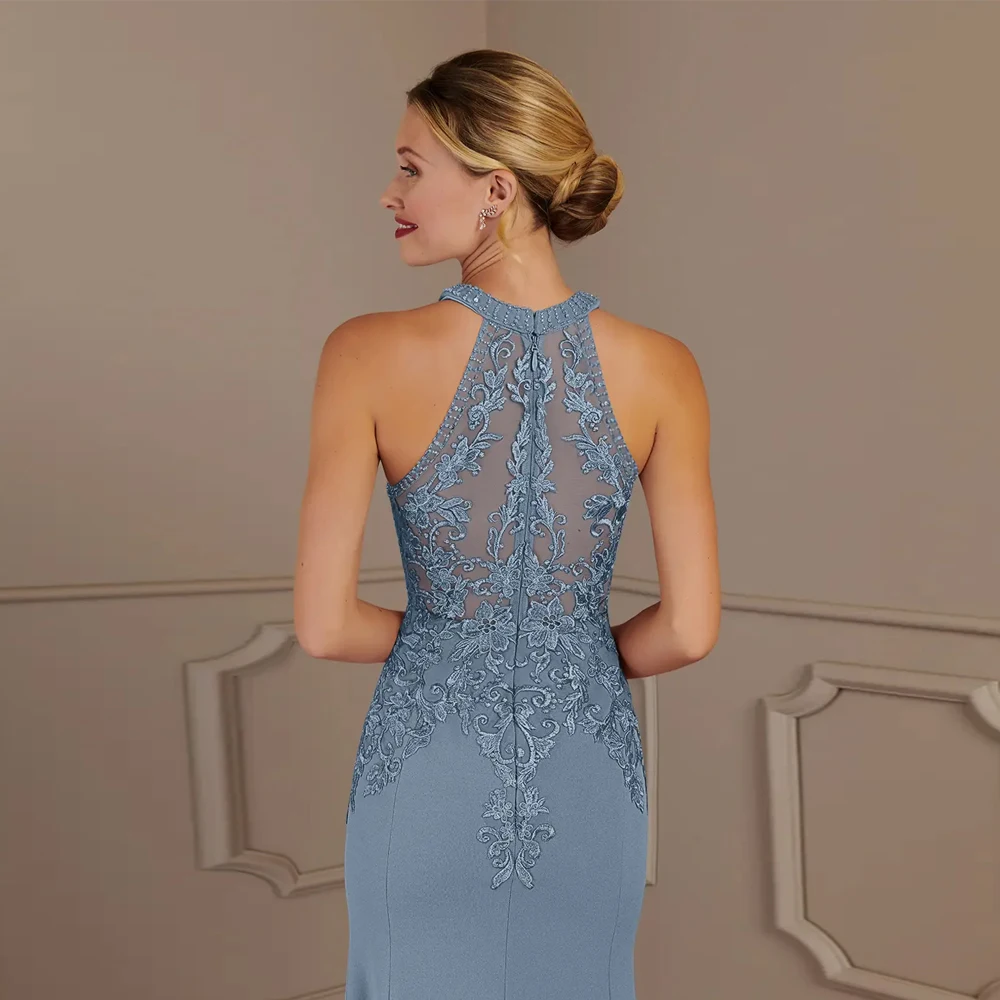 O넥 신부 어머니 드레스 여성용 쉬폰 웨딩 파티 드레스 레이스 장식 2025 여름 신상 로브 드 소와레 지퍼