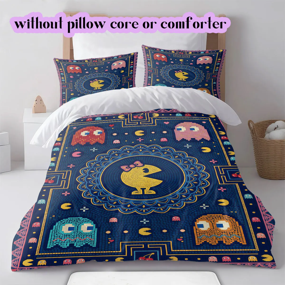 Pac-Man Anime Inspired Duvet Cover,3pcs Printed Cartoon Bedding Set,Cool Character Comforter Cover for Home Decor_LIAN