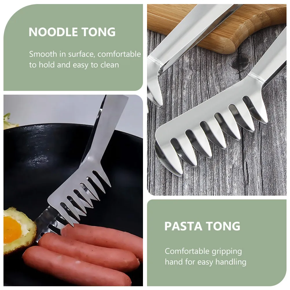 Italian Pasta Tongs 2pcs Stainless Steel Spaghetti Noodle Clip, Long Handle, Heat Resistant & Rust Proof