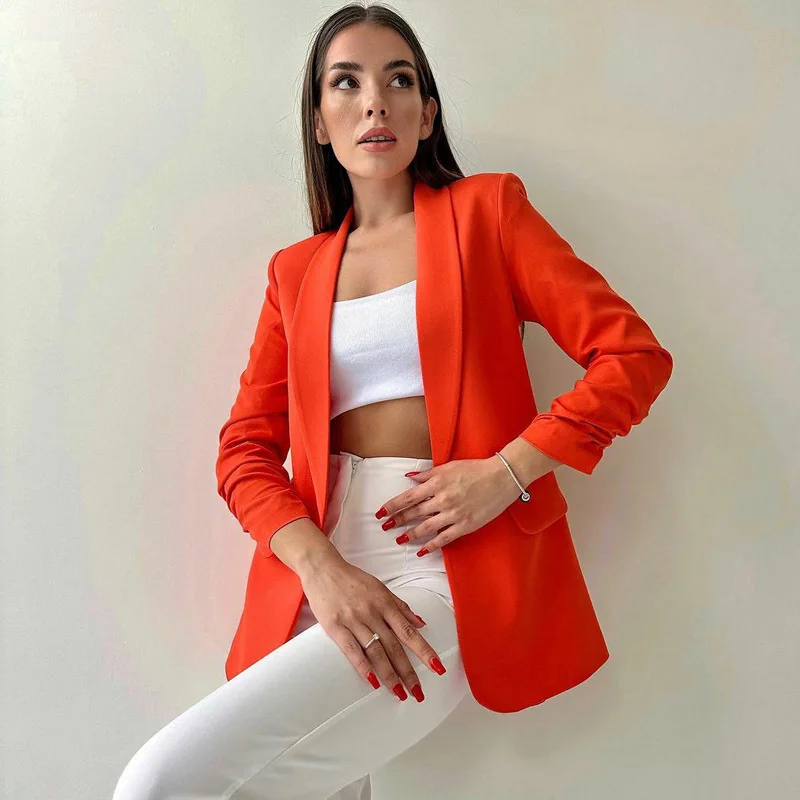 Imagem -02 - Blazers Finos para Mulheres Jaqueta Pequena Tops Casuais Cabolsa Feminino Amarelo Roxo Rosa Vermelho Escritório Moda Primavera Outono 2023