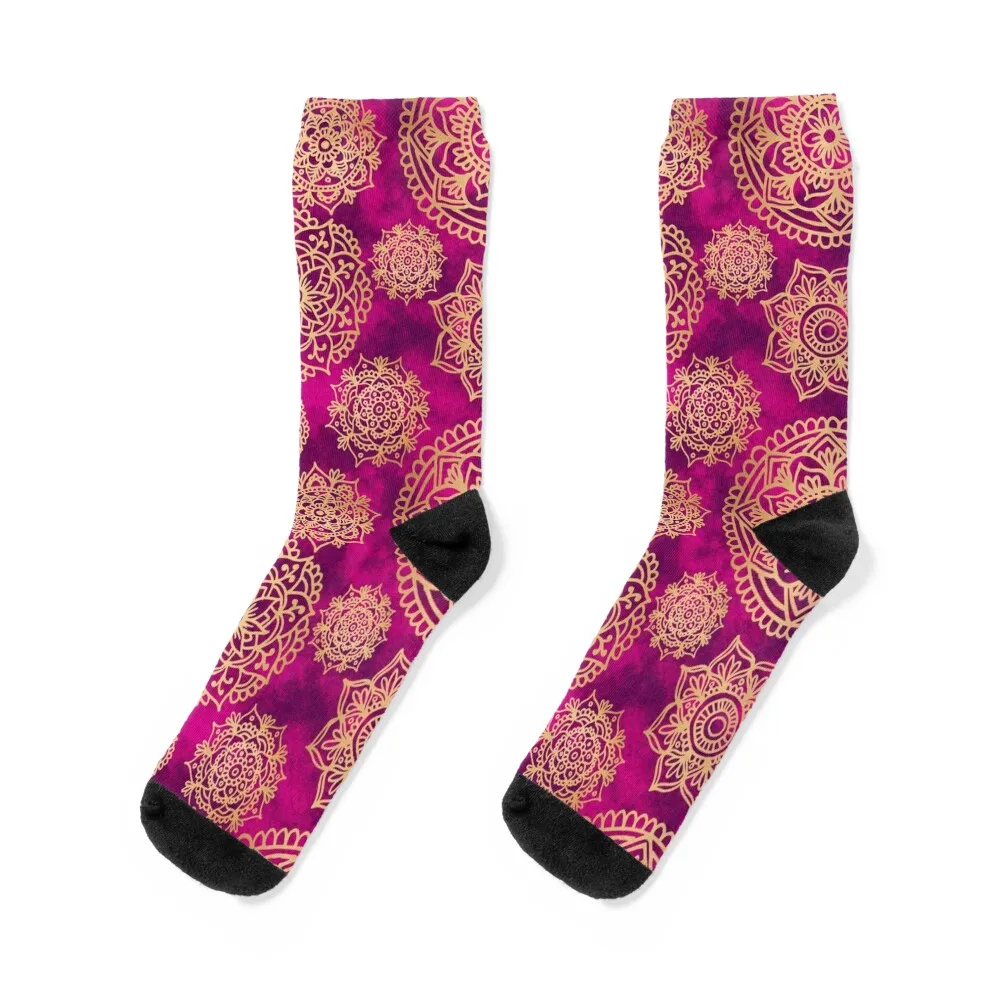 Pink and Gold Mandala Pattern Socks kawaii valentine gift ideas Stockings compression Men Socks Women's