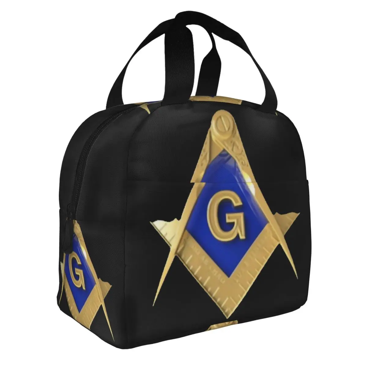 Freemason Gold Square And Compass Thermal Insulated Lunch Bag Women Freemasonry Symbol  Portable Lunch Container for Food Box