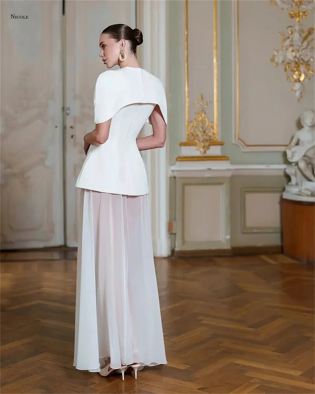 Nicole Exposed Round Collar Robes De Cocktail Evening Dress Woman Custom Made Party Dress for Wedding Dresses Wedding Line A