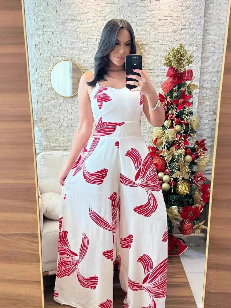 

2025 Floral Print Jumpsuits For Woman Beachwear Jumpsuit Simple Style Casual Commuting Vacation Sleeveless Foreign Style Sling