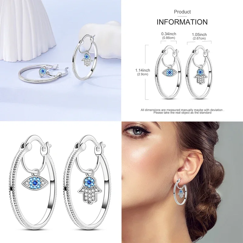 925 Sterling Silver Cat Star Picking Four Leaf Clover Earrings Fit Original Charms Hoop for Women Earring Fine Jewelry Gifts