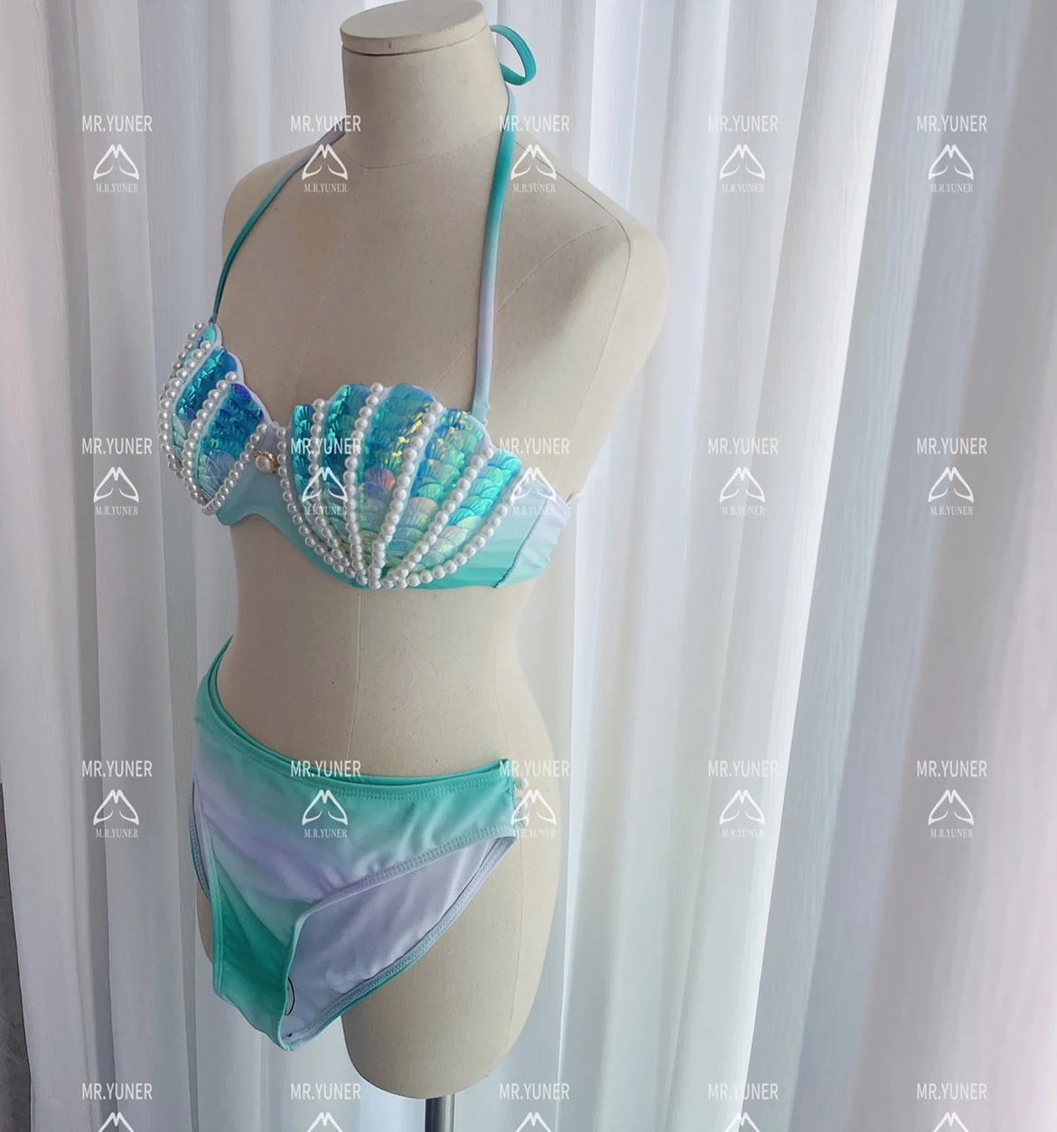 Hand Sewn Shell Mermaid Bikini Swimsuit Fairy Slim Conservative Swimwear Spa