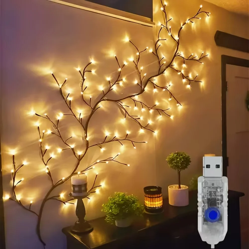 Flexible Birch Vine LED String Lights 48/72/96LEDs 8 Modes Artificial Plant Garland for Home Party Birthday Christmas Thanksgivi