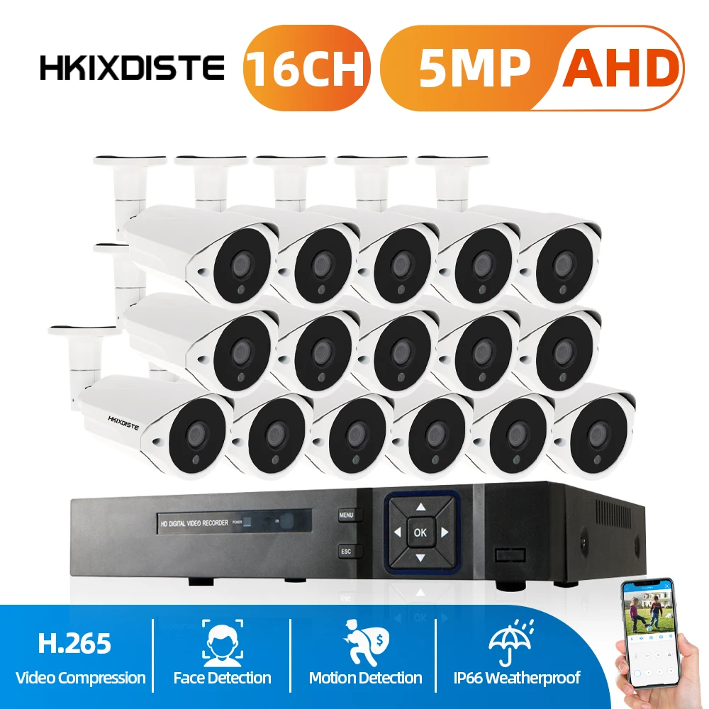 

H.265 16CH DVR CCTV Security System 5MP Outdoor AHD CCTV Camera System Set Night Vision Bullet Camera Video Surveillance Kit 8CH