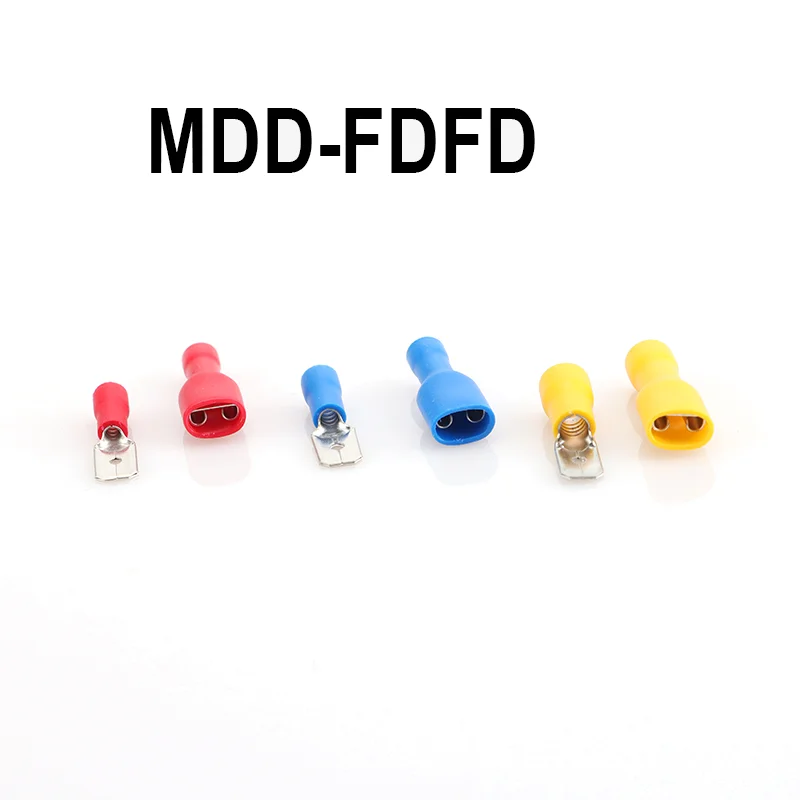 50Pcs Male Female Pre-Insulated Cold-Pressed Terminals FDFD/FDD/MDD 1.25-110/250 Plug Pair Wiring Terminals Red Blue Yello
